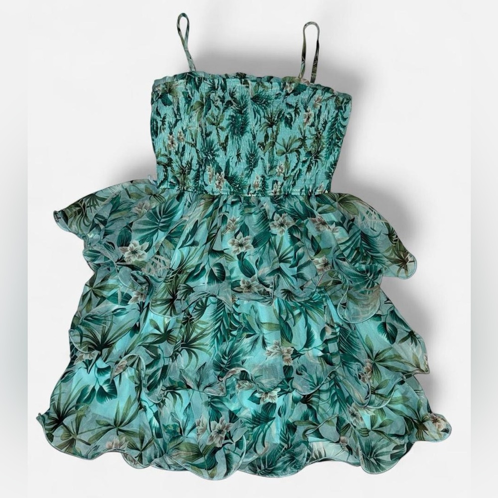 Miss Avenue Floral Print Tiered Ruffle Mini Dress Size Small Tropical Resort